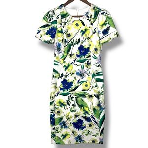 Calvin Klein Scuba Knit Dress 6 Floral Office Work Wedding Guest Career Cottage